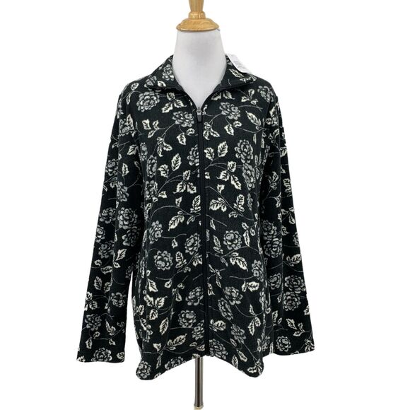 Lands End Jacket Womens M Medium Floral Full Zip Fleece Pockets Anti Static - Picture 1 of 16